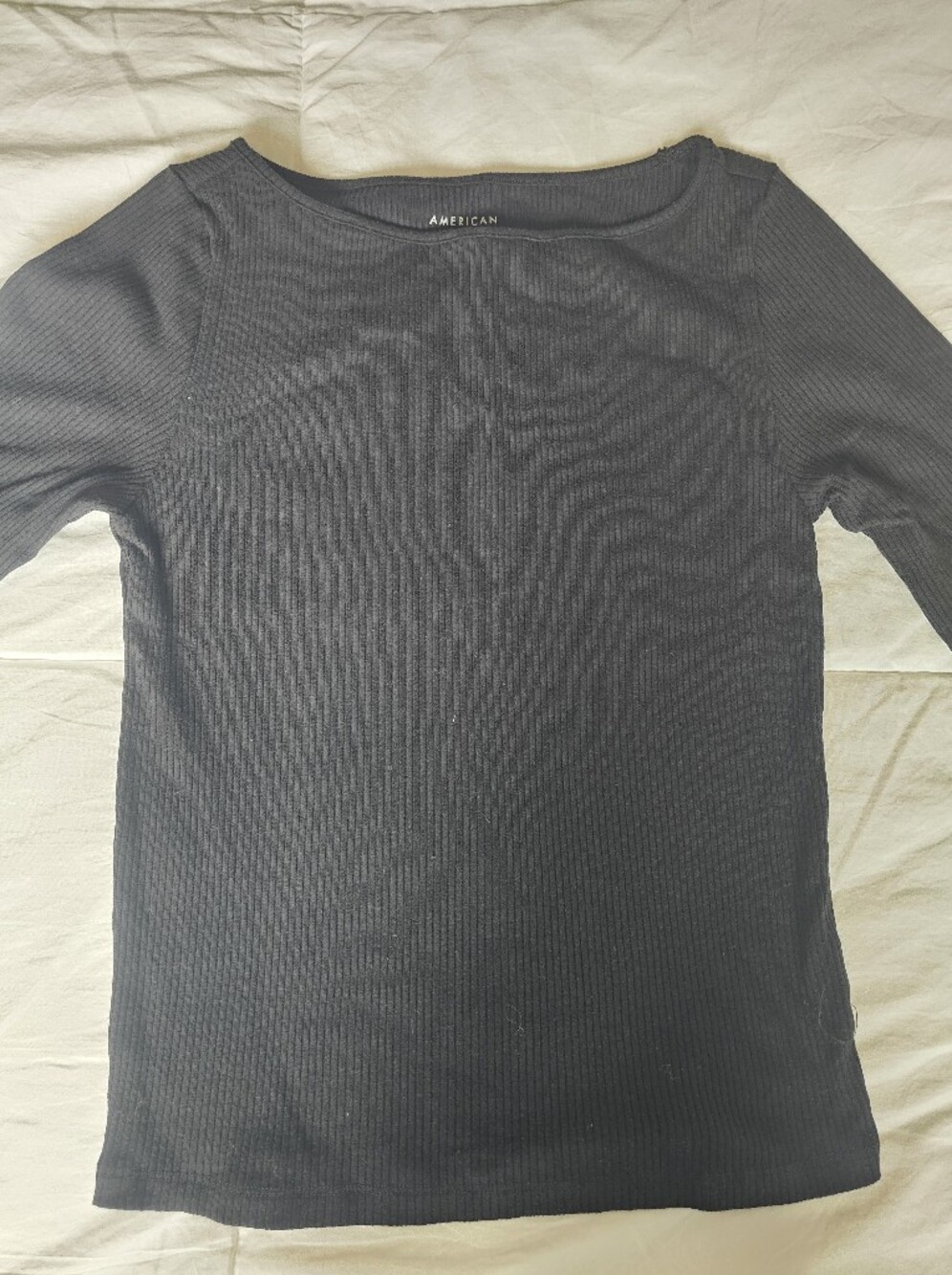 Women's Ribbed Long Sleeve Boatneck Baby Tee - Black MSRP $29.95